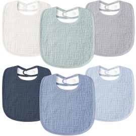Susurration Muslin Baby Bibs 6 Pack Bandana Drool Bibs,Soft Square Adjustable Baby Drooling Bibs for Unisex Girls & Boys(Blue)
