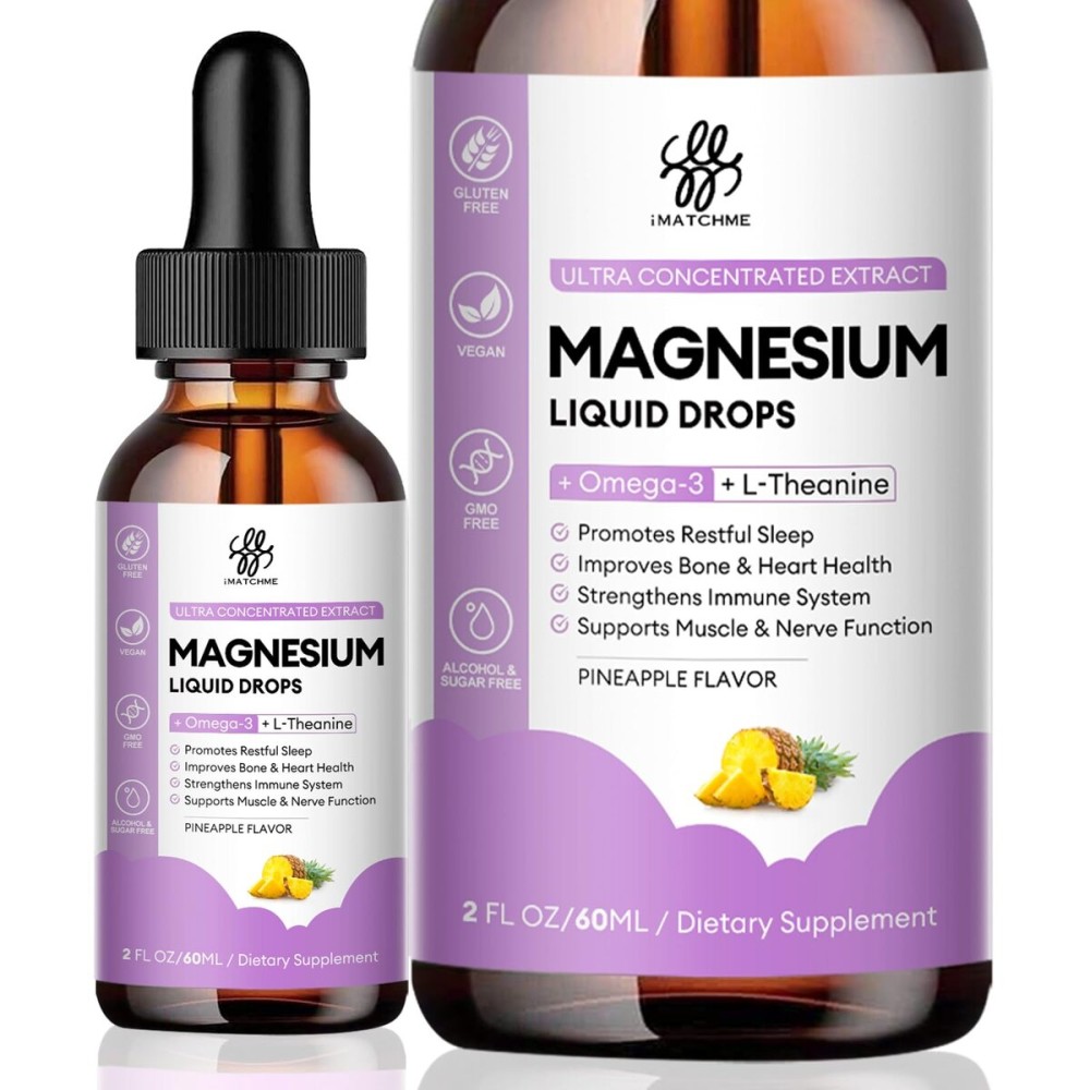 Magnesium Complex Liquid Drops, Magnesium Glycinate with Oxide, Taurate and Citrate, Calm Magnesium for Bone, Heart, Muscle, Sleep & Digestion, High Absorption, Pineapple Flavor, 2 Fl Oz