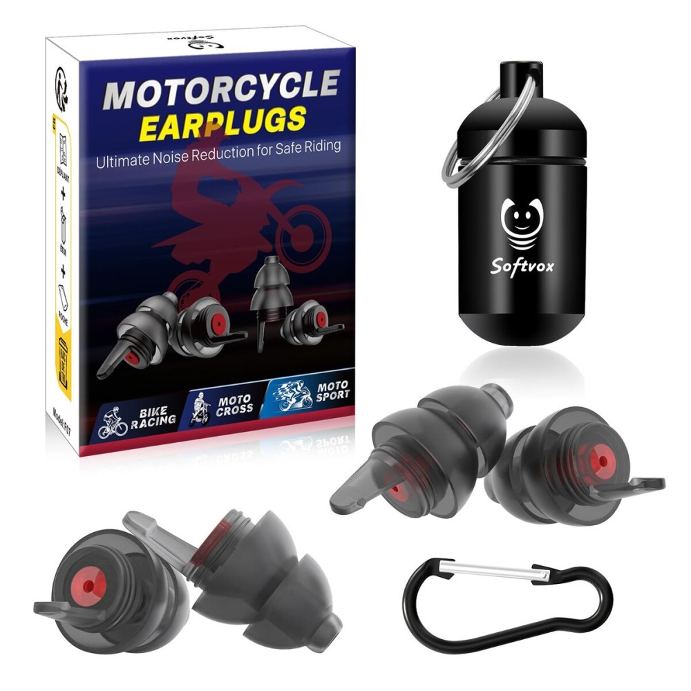 Motorcycle Ear Plugs 2 Pairs, Wind Noise Reduction & Prevent Hearing Damage, Comfortable Reusable Earplugs for Motorsports, Touring, Racing, Riding, Shooting, 2 Sizes Fit All Ear-Canal, 25 dB Earbuds