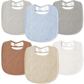 Susurration Muslin Baby Bibs 6 Pack Bandana Drool Bibs,Soft Square Adjustable Baby Drooling Bibs for Unisex Girls & Boys(Multicolored)