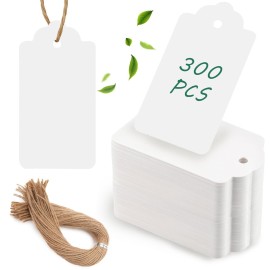 SallyFashion 300PCS Gift Tags with String Attached, 1.7 x 2.8 inch Kraft Paper Hang Tags for Clothes DIY Crafts Wedding Holiday (White)