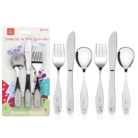 Lehoo Castle Kids Silverware, 6Pcs Toddler Utensils, Kids Utensils Includes Forks and Spoons, Knives, Toddler Silverware Stainless Steel (Insect)