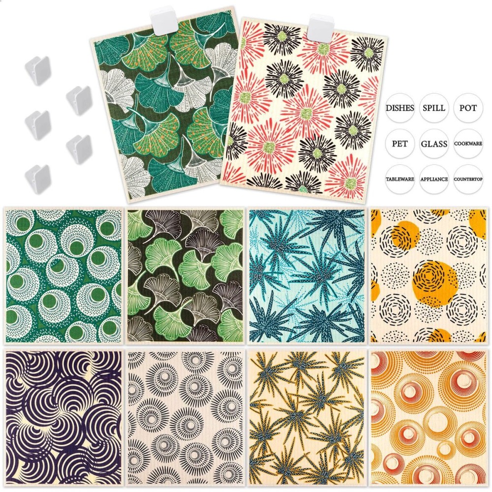 Lucomb 10 Pack Swedish Dishcloths for Kitchen, Reusable Cleaning Cloths Absorbent Non-Scratch Cellulose Sponge Cloths for Dishes Counters