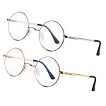 Brigtlaiff Blue Light Blocking Glasses for Men Women, Computer Gaming TV Glasses Anti Eyestrain with Round Metal Frame (Silver+Gold,Pack of 2)