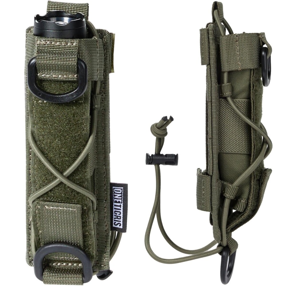 OneTigris Flashlight Holster Molle Flashlight Holder for Belt Tactical Pouch for Torch Linear Hand Tool with Open-top MOLLE Strap for Vertical & Horizontal Carrying