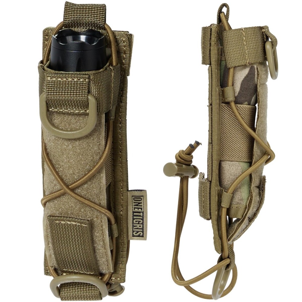 OneTigris Flashlight Holster Molle Flashlight Holder for Belt Tactical Pouch for Torch Linear Hand Tool with Open-top MOLLE Strap for Vertical & Horizontal Carrying
