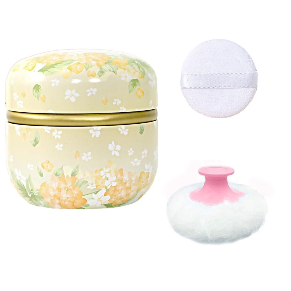 Qopoto Body Powder Puff and Container for Dusting Powder, Women Powder Puff and Powder Case for Bath and Travel (Light Yellow)