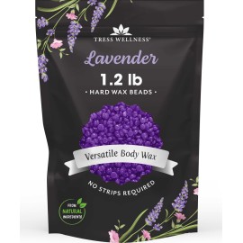 Tress Wellness Wax Beads - Safe for Skin - Dermatologically Tested - At-Home Kit for Bikini, Brazilian & Full Body - Lavender 1.2