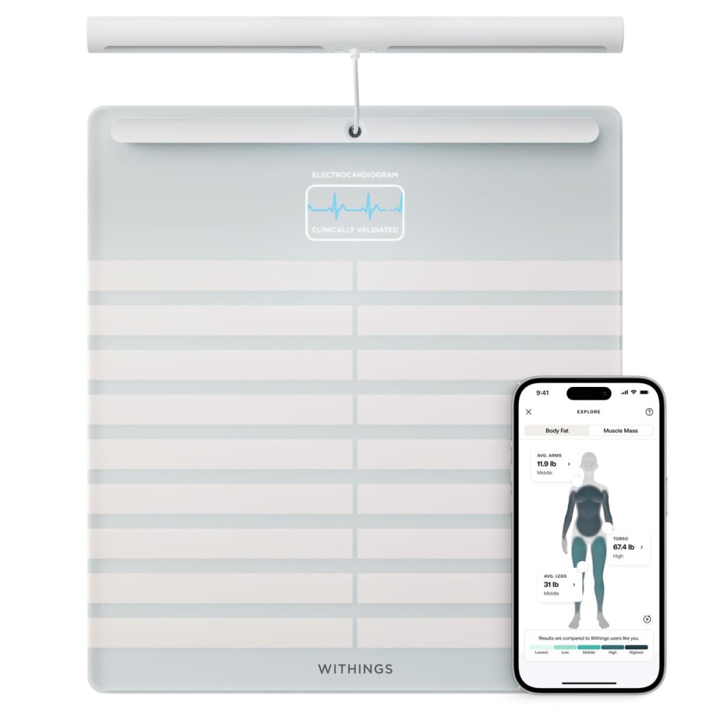 WITHINGS Body Scan - Smart Scale with Segmental Body Composition Analysis, Weighing Scales Body Weight & Vascular Age, Visceral Fat, Heart Rate, iOS/Android