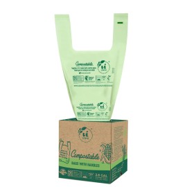 UNNI Compostable T-Shirt Bags with Tie Handles, 2.6 Gallon / 9.84 Liter, 200 Count Value Pack - 2 rolls  100, 0.68 mil Small Compost Bin Liners, Certified by BPI, CMA & OK compost HOME