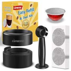 CAPMESSO Reusable Vertuo Pod Refill Kit, Faster Seal Reusable Nespresso Vertuo Pods with Fill & Press Brush,100pcs Aluminum Foil Lids for Refillable Nespresso Pods Vertuo