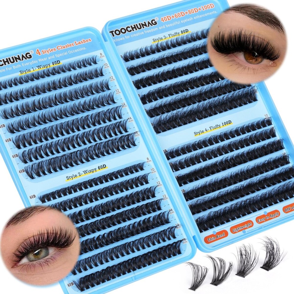 TOOCHUNAG Fluff Lash Clusters 520pcs Individual Lashes Cluster Eyelash Extensions Wispy DIY Eye Lash Extension Thick Volume Curly Eyelash Clusters(8-18mm,4 Styles)