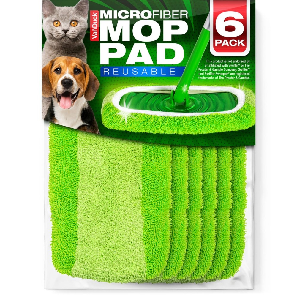 VanDuck Reusable Mop Pads Compatible with Swiffer Sweeper (6-Pack) - Washable Microfiber Mop Pads for Wet & Dry Use - All Purpose Floor Mopping and Cleaning Product