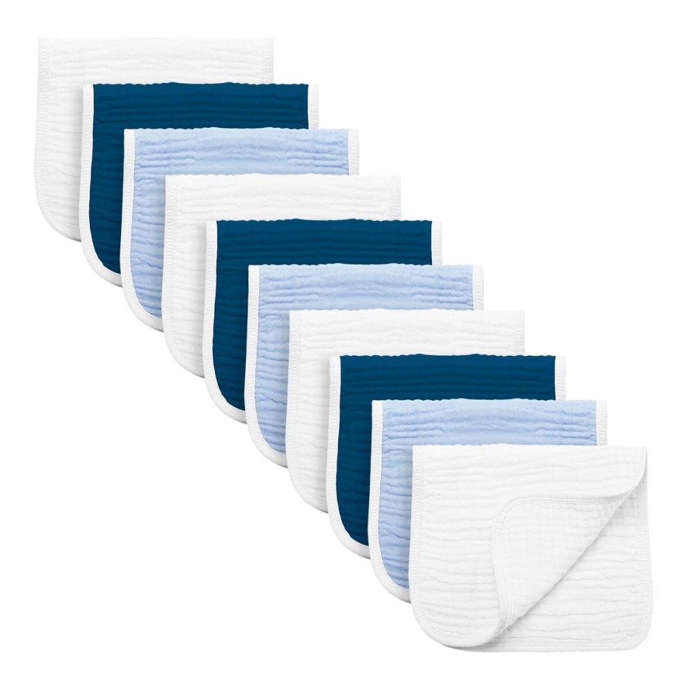 Synrroe Burp Cloths Large, Muslin Burp Cloths for Baby Girls and Boys, Pack of 10 Extra Absorbent and Soft Muslin, 6 Layers 20 by 10 Inches 100% Cotton (Blue Sets 10 Pack)