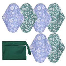 Wegreeco Reusable Menstrual Pads - Soft Cloth Sanitary Pads | Panty Liners - 6 Pack, 1 Cloth Wet Bag (in Full Bloom Flower, Medium)