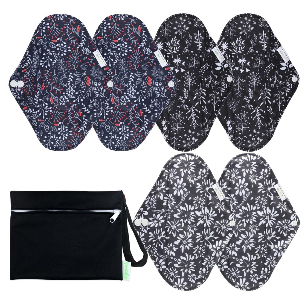 wegreeco Reusable Menstrual Pads - Reusable Sanitary Pads | Reusable Panty Liners | Soft Cloth Menstrual Pads - 6 Pack with 1 Cloth Mini Wet Bag (Large, Summer Flowers)