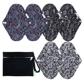 wegreeco Reusable Menstrual Pads - Reusable Sanitary Pads | Reusable Panty Liners | Soft Cloth Menstrual Pads - 6 Pack with 1 Cloth Mini Wet Bag (Large, Summer Flowers)