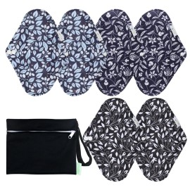 wegreeco Reusable Menstrual Pads - Reusable Sanitary Pads | Reusable Panty Liners | Soft Cloth Menstrual Pads - 6 Pack with 1 Cloth Mini Wet Bag (Large, Leaves 02)