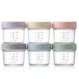 VITEVER 6 Pack Glass Baby Food Storage Containers - 4 oz Baby Food Storage Jars With Lids, Baby Food Maker, Microwave, Dishwasher & Freezer Safe