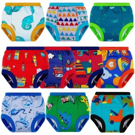 BIG ELEPHANT 10 Packs Baby Girls\' and Boys\' Potty Training Pants, 100% Cotton Absorbent Training Underwear for Toddler, 12-24 Months