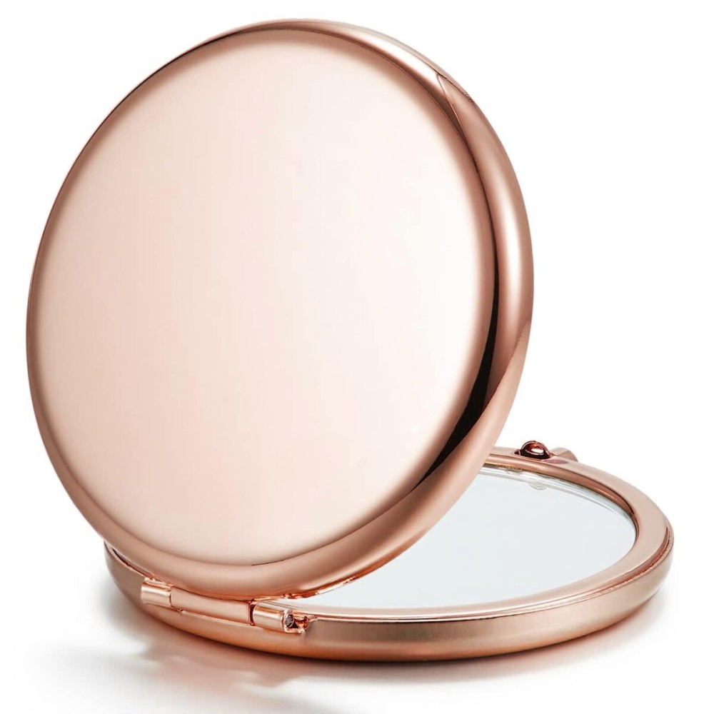 Getinbulk Compact Mirror for Purse, Set of 100 Double-Sided 1X/2X Magnifying Metal Pocket Makeup Mirrors(Round, Rose Gold)