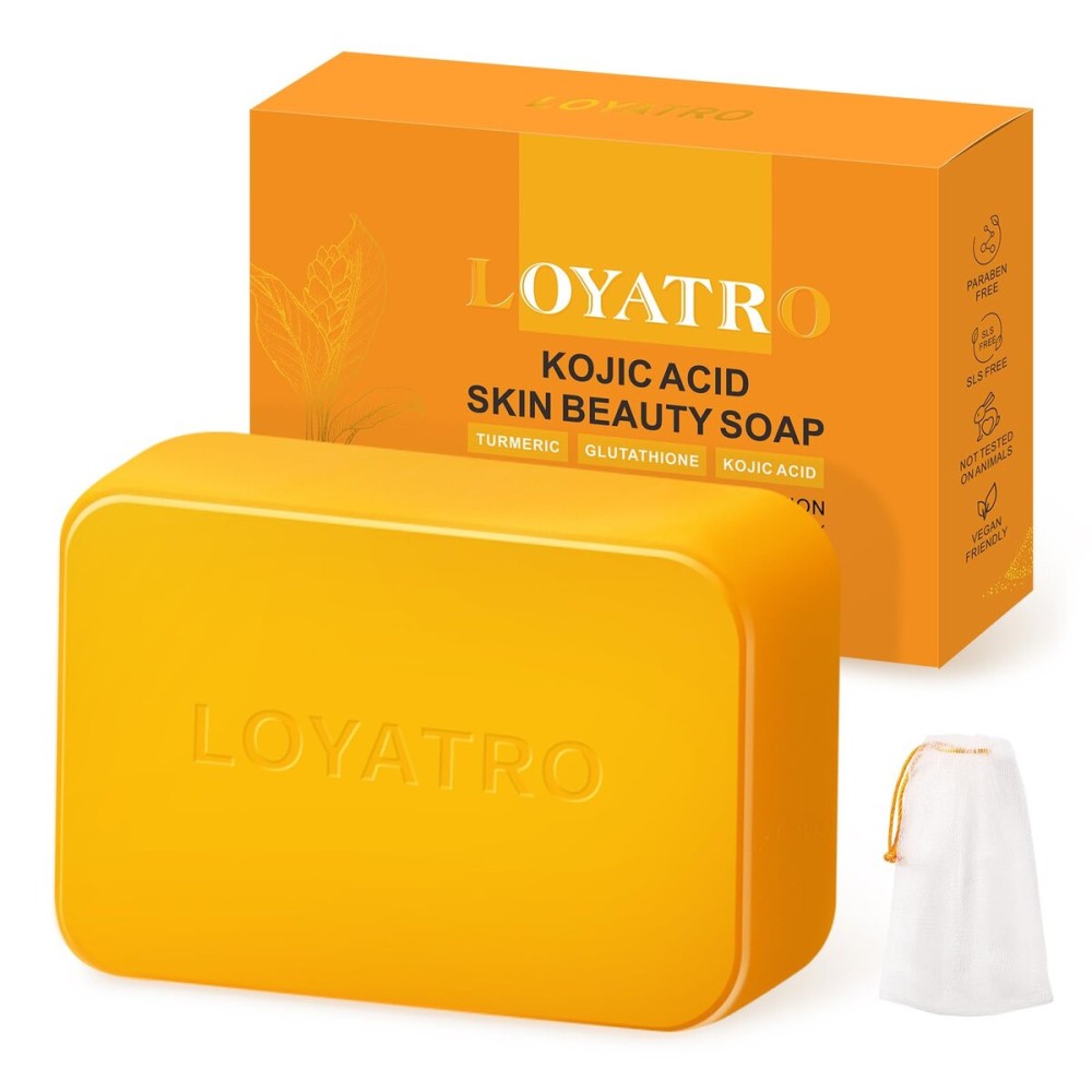 LOYATRO Kojic Acid Turmeric Soap Bar Dark Spots for Face & Body, Deep Cleansing, Gentle Soap Sensitive Skin Formula, All Skin Types