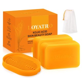 LOYATRO Kojic Acid Turmeric Soap Bar Dark Spots for Face & Body, Deep Cleansing, Gentle Soap Sensitive Skin Formula, All Skin Types 2Pack with Dish