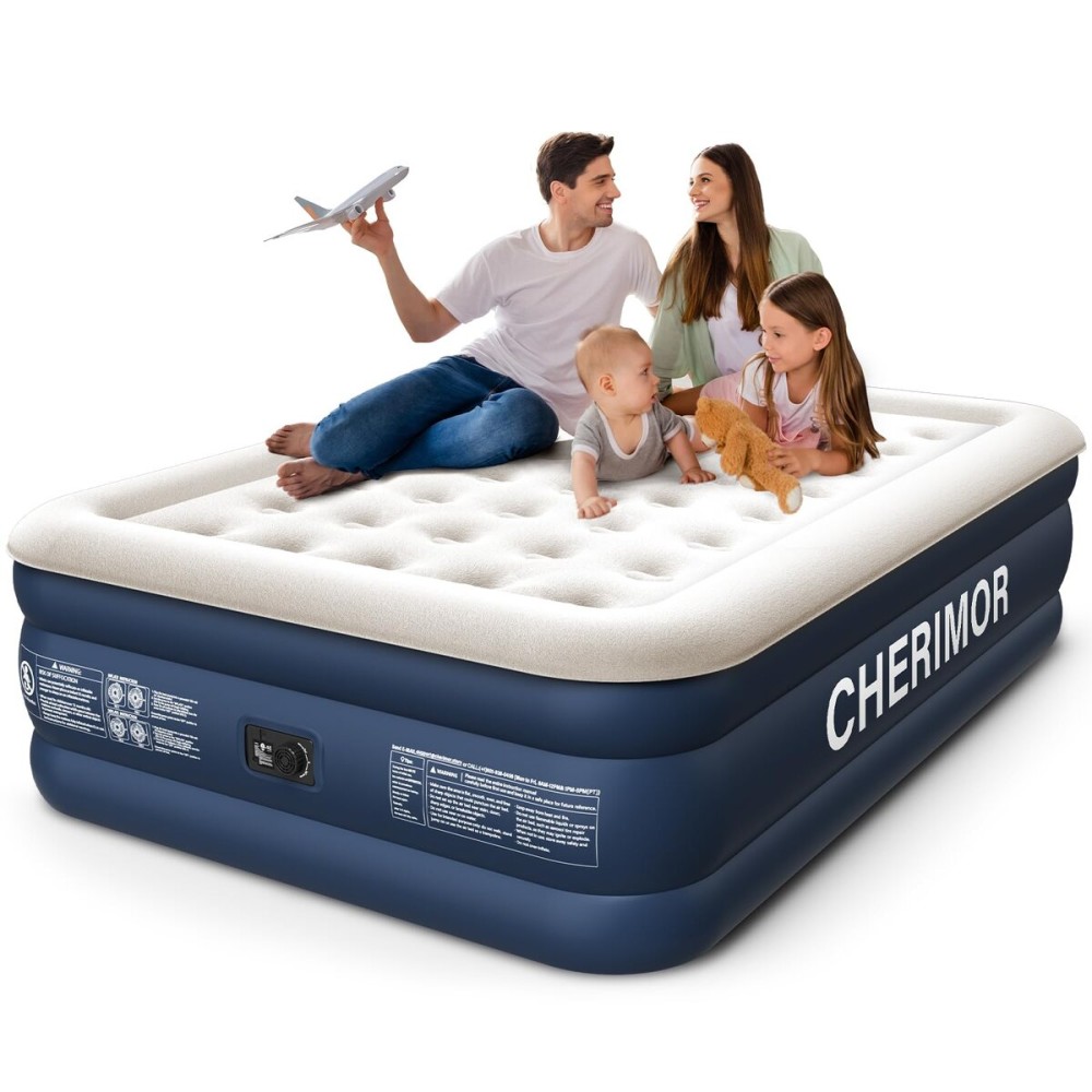 CHERIMOR Queen Air Mattress with Built in Pump, 18 Elevated Height, 48Hr Leak-Tested, Honeycomb Coil Support, 800 lbs Capacity, Fast 3-Min Inflation-Blow Up Mattress for Guest Room & Sleepover