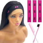 Elastic Wig Bands Set with Lace Melting Bands and Edge Wraps - Keep Lace Front Wigs in Place, Lay Edges (5 Piece Set, Pink Bow)