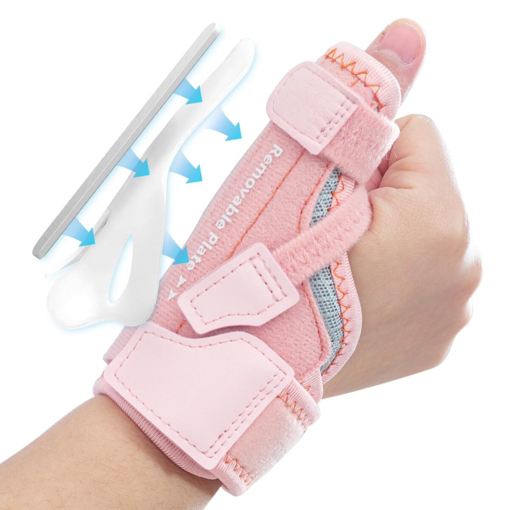 CURECARE New Upgraded 2 in 1 Thumb Brace, Removable Thumb Spica Splint Left Right Hand with 3 Level Stability, Reversible Thumb Support for CMC, De Quervains Tendonitis, Trigger Thumb (M/L, Pink)