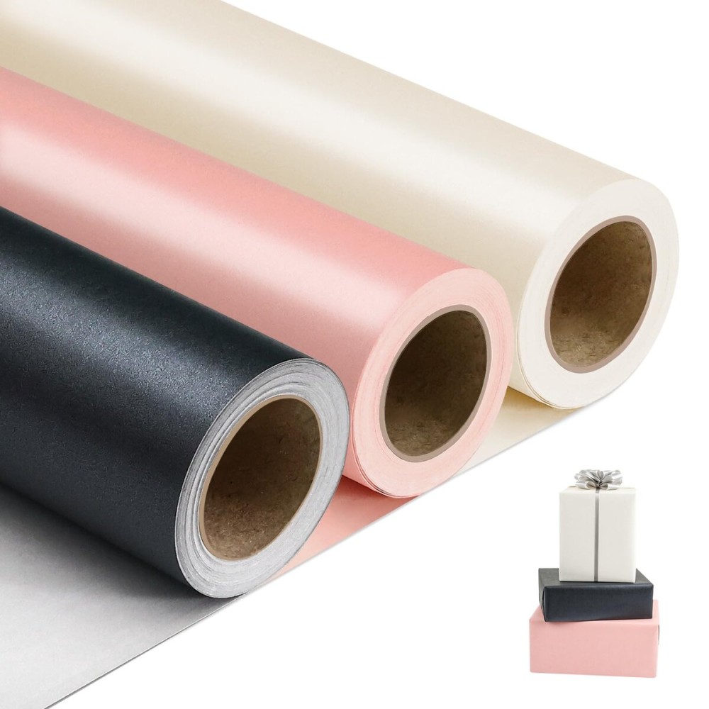NESCCI Matte Wrapping Paper,Solid Color Pearly-Lustre Paper-3 Roll,17 Inches X 32.8 Feet Per roll.Gift Wrapping Paper,Perfect for Wedding,Valentine\'s Day,Birthday, Christmas,Baby Shower.