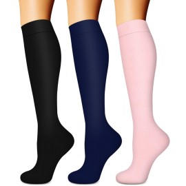 Compression Socks for Women & Men (3 pairs) - Best Support for Nurses, Running, Hiking, Recovery & Flight Socks