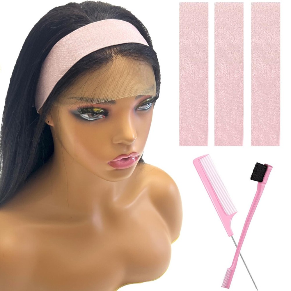 Iraatraa Wig Band and Lace Melting Band Set - Elastic Edge Wrap Bands to Keep Lace Front Wigs in Place and Lay Edges (5 Piece Set, Silver Pink)