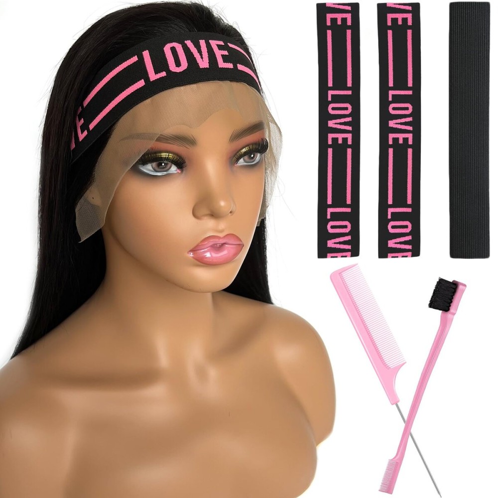 Iraatraa Wig Band and Lace Melting Band Set - Elastic Edge Wrap Bands to Keep Lace Front Wigs in Place and Lay Edges (5 Piece Set, 2 Black Pink+1 Black)