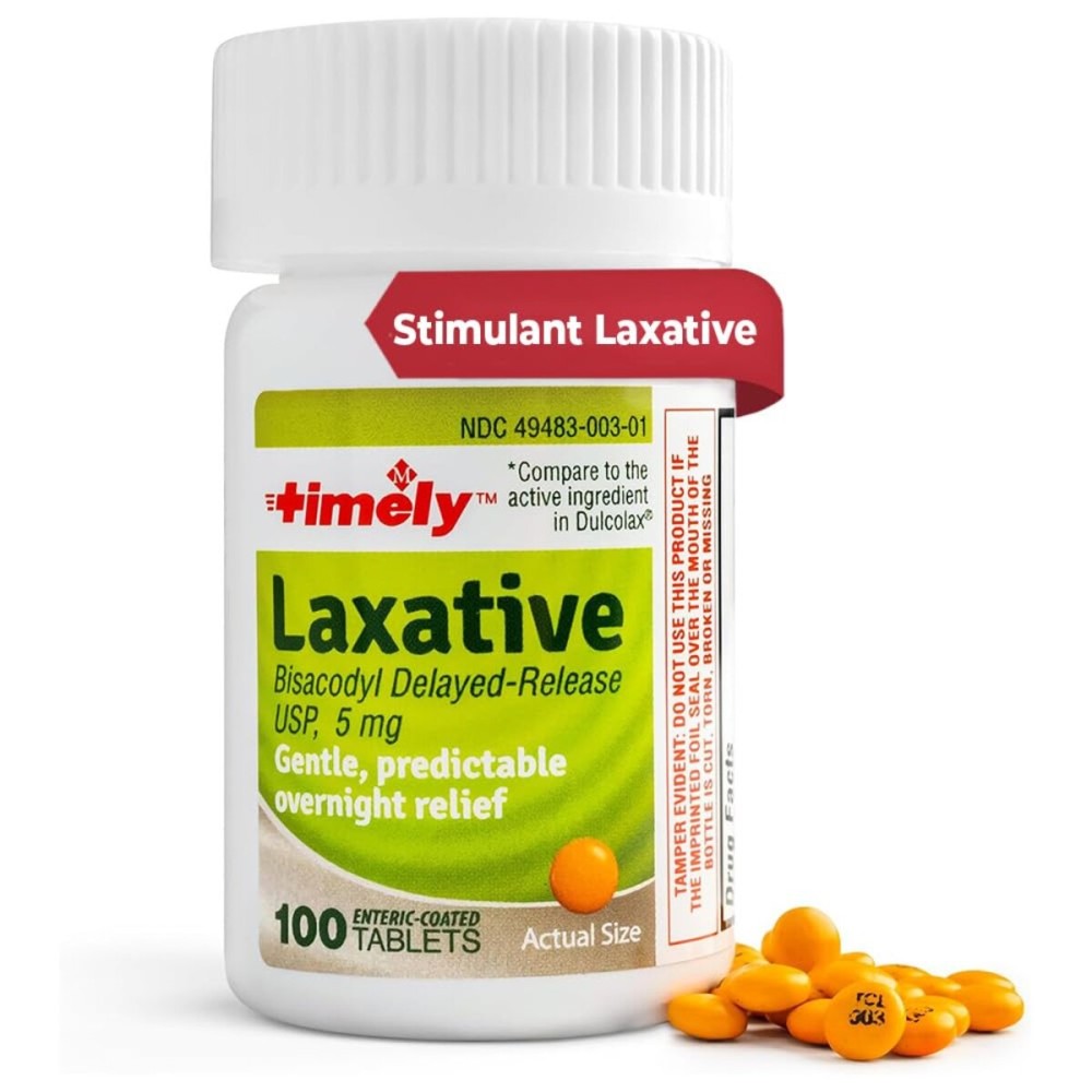 TIME-CAP LABS, INC. Timely Laxative Bisacodyl 5mg Tablets - Stimulant Laxatives for Constipation Fast Acting & Gentle - Overnight Constipation Relief for Adults -100 Tablets