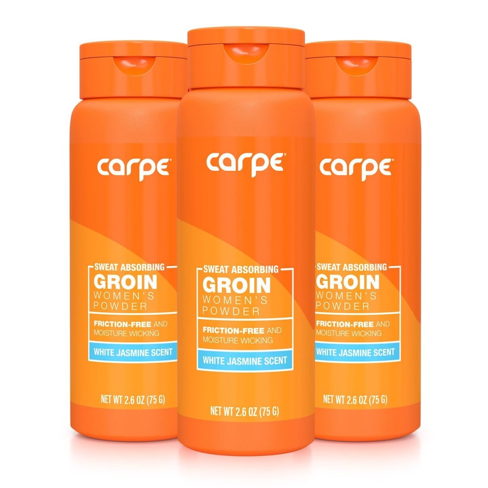 Carpe Sweat Absorbing Talc-Free Body Powder for Women, Anti-Chafing and Safe for Feminine Areas, White Jasmine Scent, 3 Pack