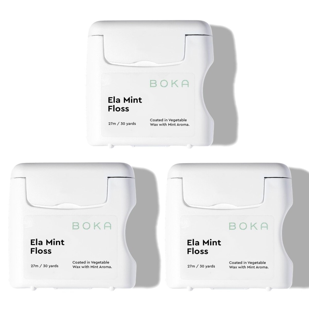 Boka Ela Mint Expandable Woven Dental Floss, Made from Natural Vegetable Wax, Teflon-Free and Petroleum-Free, 30 Yards of Waxed Floss (Pack of 3)