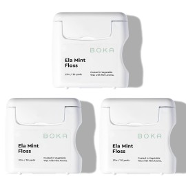 Boka Ela Mint Expandable Woven Dental Floss, Made from Natural Vegetable Wax, Teflon-Free and Petroleum-Free, 30 Yards of Waxed Floss (Pack of 3)