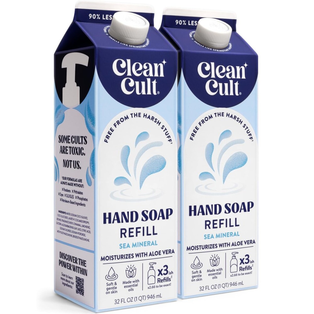 Cleancult - Liquid Hand Soap Refills - Sea Minerals - Gentle On Sensitive Skin - Made with Aloe Vera & Essential Oils - Eco Friendly - Paper-Based Packaging - 32 oz/2 Pack