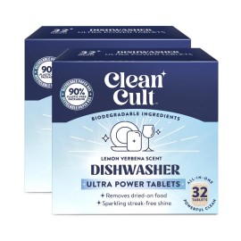 Cleancult Ultra Power Dishwasher Detergent Pods for Sparkling Streak-Free Shine, All-In-One, No Plastic Waste, 64 Count