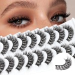 Veleasha Russian Strip Lashes D Curl False Eyelashes Fluffy Wispy Faux Mink Lashes 10 Pairs Pack (D12)