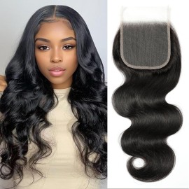Selina Hair 4x4 Lace Closure Body Wave Human Hair Free Part Brazilian Virgin Hair Lace Frontal Human Hair Natural Black Color 20 Inch