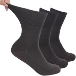 Facool Diabetic Wool Quarter Socks - Non-Constricting Non-Binding Loose Top, Perfect for Edema & Swelling Relief, 3 Pairs Brown Large