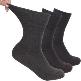 Facool Diabetic Wool Quarter Socks - Non-Constricting Non-Binding Loose Top, Perfect for Edema & Swelling Relief, 3 Pairs Brown Large