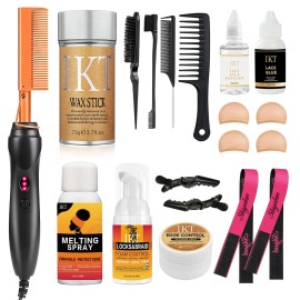 Hot Comb Set 19 Pcs, Electric Hair Straightener Curling Iron for Natural Black Hair Wigs Pressing with Wig Glue