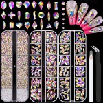 2750Pcs AB Glass Nail Rhinestones 240Pcs Multi Shapes Flatback Nail Gems + 2510Pcs 1.5-4mm Round Crystal, Manicure Nail Charms Diamond Gemstones for Acrylic Nails Decoration