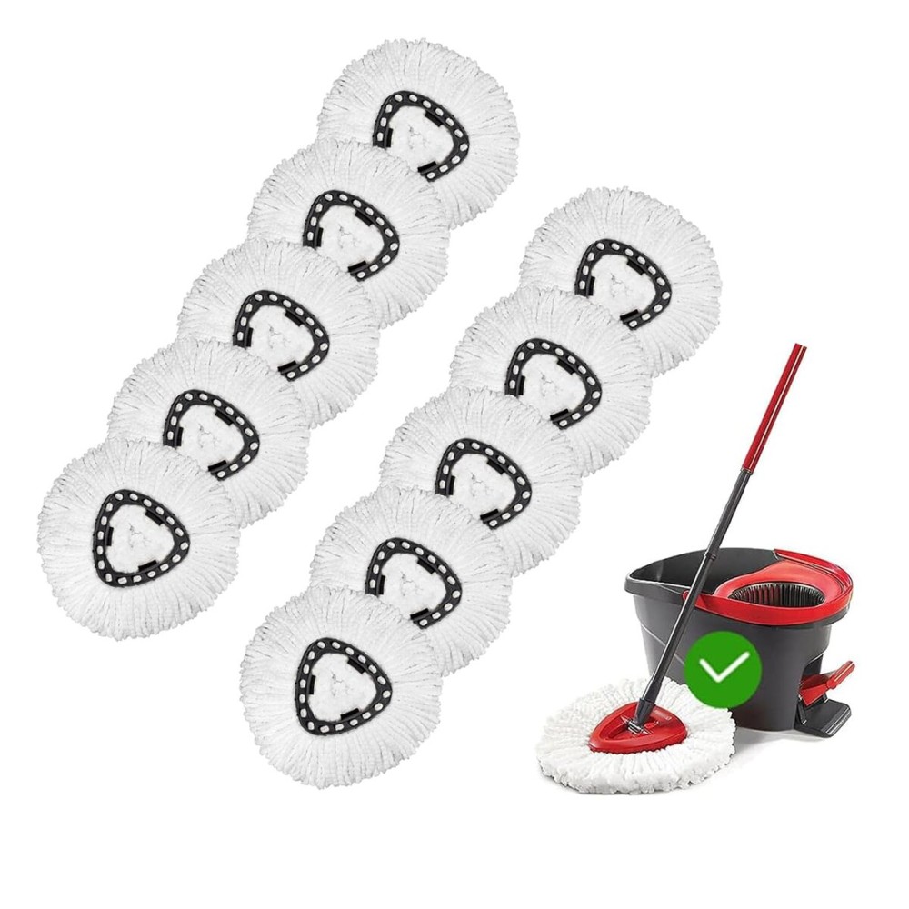 [10 Pack]Mop Heads Replacements, Spin Mop Replacement Head Deep Cleaning Machine Washable and Easy-to-Replace,Spin Mop Refill Replacement Head 100% Microfiber,Mop Head for O-Ceda EasyWrin(White)