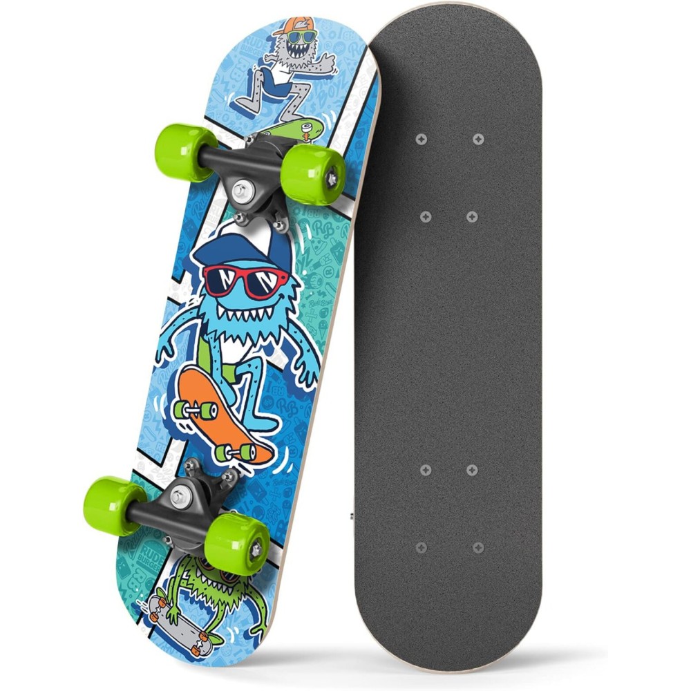 Rude Boyz 17 Micro Complete Skateboard | Maple Wood | ABEC 7 Bearings | Double Kick Concave Deck | Kids Skateboard, Ideal Toddler Cruiser for Ages 2-5
