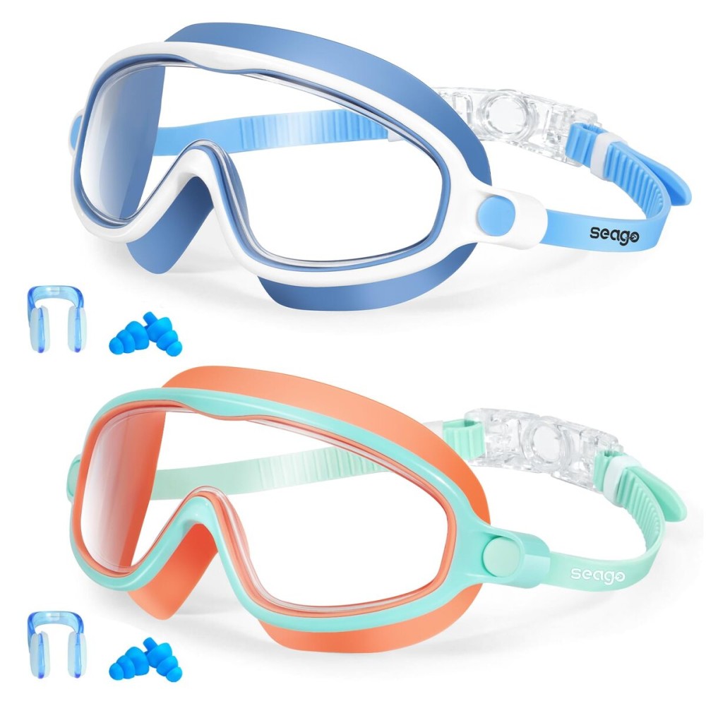 Kids Goggles for Swimming 2 Pack No Leaking Anti-Fog Outer Eye Fit with Wide View UV Protection Crystal Clear Watertight Swim Goggles with nose cover Suitable for Children Youth Boys Girls Age 3 to 14