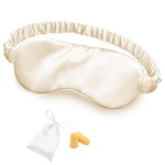 Silk Sleep Mask Eye Mask Blindfold with Double Layer Silk Filling and Elastic Strap for Full Night\'s Sleep, Travel and Nap, Soft Eye Cover Eyeshade with Luxury Bag and Ear Plugs (Champagne)